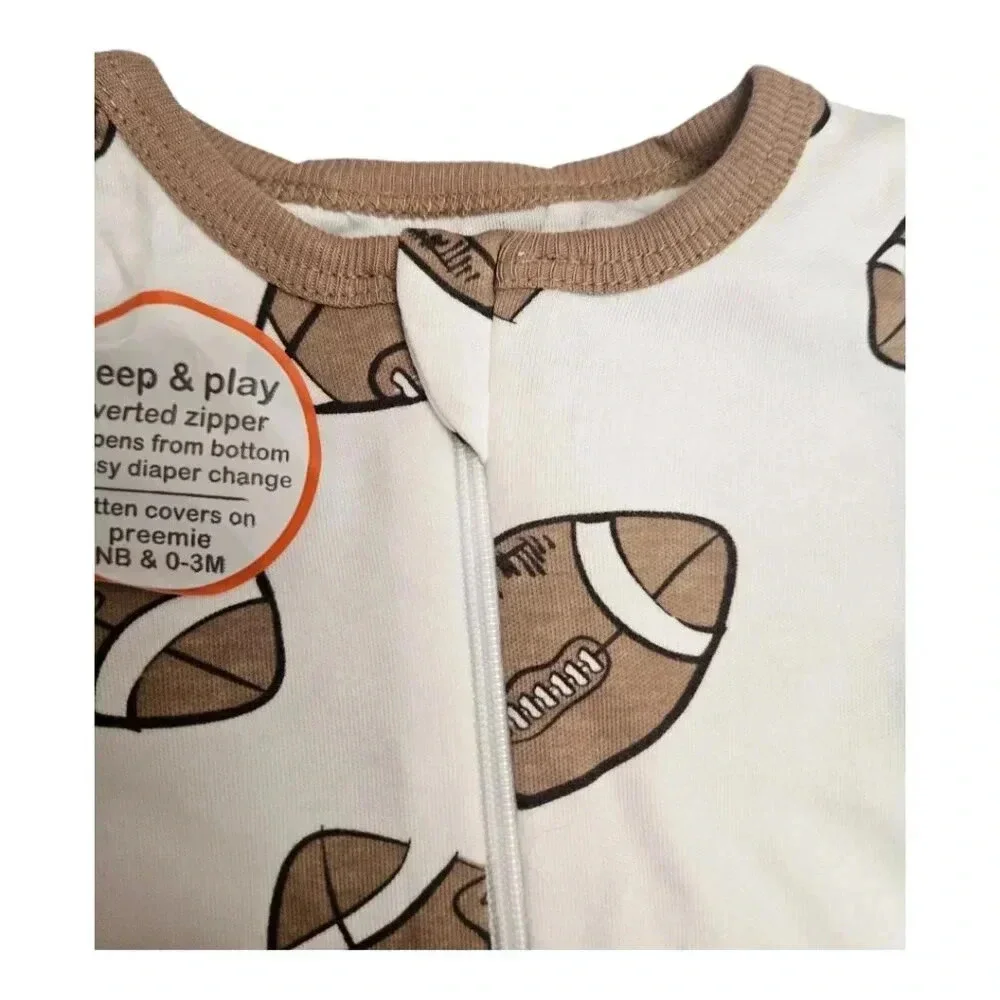 Preemie Football Footed Pajamas Bodysuit with Cuffed Sleeves and Zipper NWT